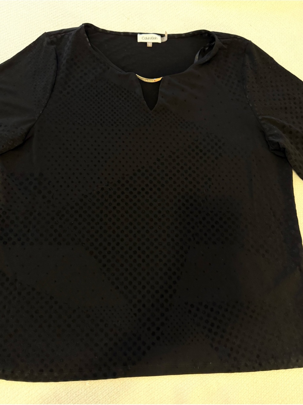 XL Calvin Klein Black Velvet Dot-Texture Blouse